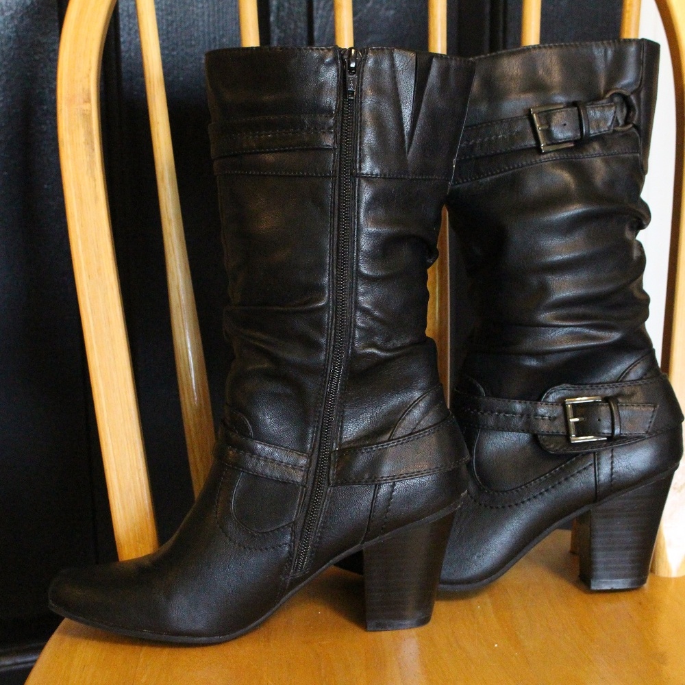 WHITE MOUNTAIN BLACK CALF HIGH BOOT SIDE ZIPSIZE 8